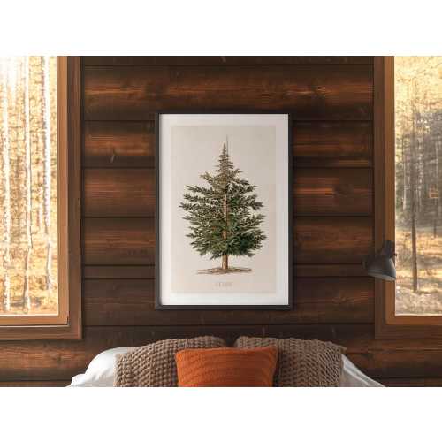 Retro Cedar Tree Print: Rustic Outdoors Art, Lake House Decor