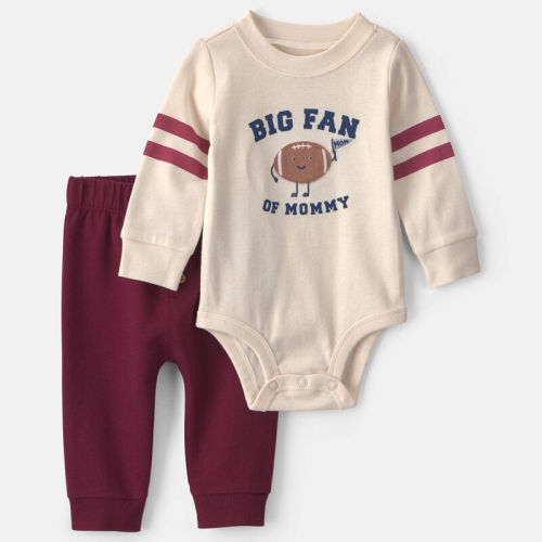 Baby Boy 2-Piece 'Big Fan Of Mommy' Football Long-Sleeve Bodysuit & Pant Set - Red/Cream | Carter’s Oshkosh Canada