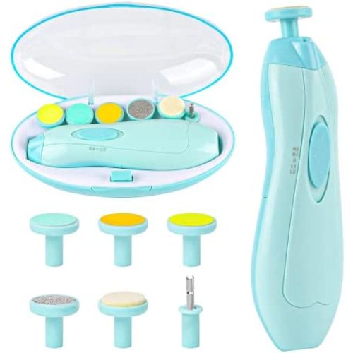 Baby Nail Trimmer Electric, Lupantte Safe Baby Nail File, Baby Nail Clippers with Light and 6 Grinding Pads for Newborn Infant Toddler or Adults Toes and Fingernails, Kids Nail Care, Polish and Trim