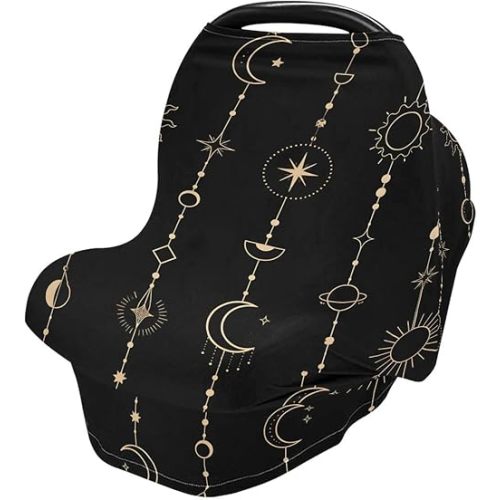 Sun Moon Stars　Nursing Cover Breastfeeding Scarf, Car Seat Covers for Babies Infant Stretchy Soft Breathable Multi-Use Cover Ups, Gift for Boys Girls