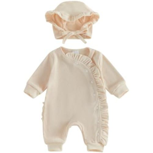 Kupretty Newborn Baby Girl Clothes Ruffle Wrap Romper+ Bonnet