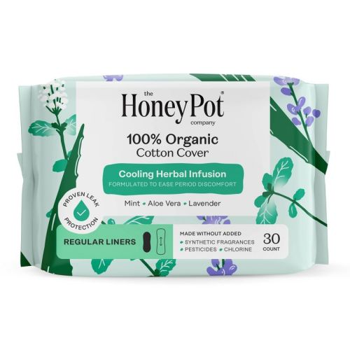 The Honey Pot Company 100% Organic Cotton Cover Cooling Herbal Infusion Regular Liners - 30ct