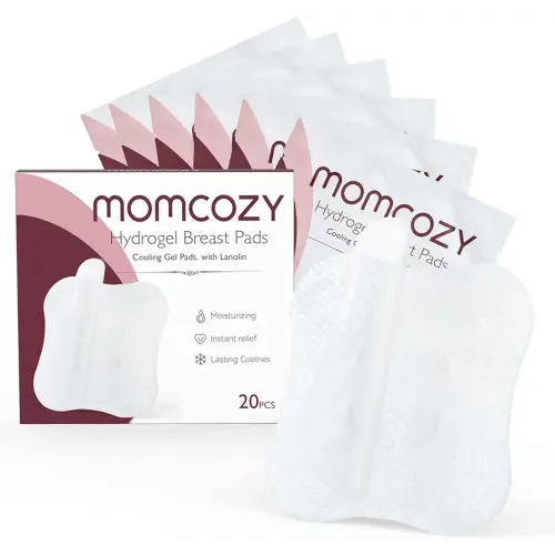Momcozy Hydrogel Nipple Pads with Soothing Lanolin, Soothies Gel Nursing Pads Provide Instant Cooling Relief, Breastfeeding Essentials, 20 PCS