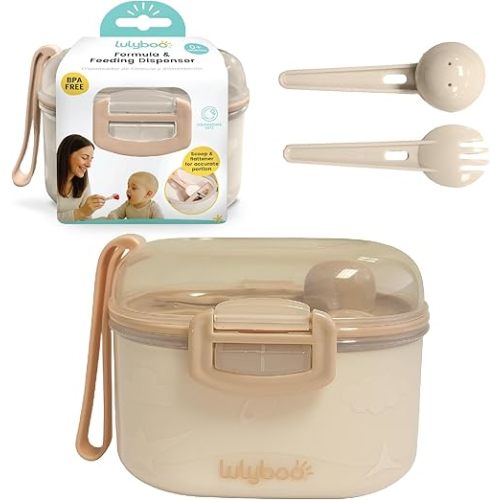 Lulyboo Baby Formula Milk Powder Container - Travel-Friendly, Airtight Storage with Scoop & Spork, Compact BPA-Free, Easy-to-Clean Portable Baby Feeding Accessories (Clay)