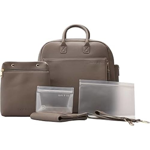 Ayla & Co Full-Size Diaper Bag Backpack, Baby Essentials Cross-Body Changing Bag for Baby Girl/Boy Convertible Straps Portable Tote Bag, Baby Changing Pad, Insulated Pockets & Pouch, Pebble