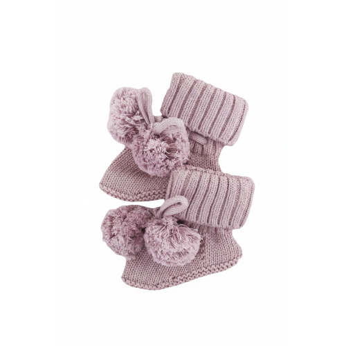 Knit Pom Pom Baby Booties in Iris | Caden Lane