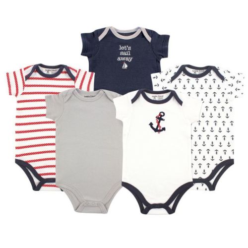 Luvable Friends Baby Boy Cotton Bodysuits 5pk, Nautical, 0-3 Months