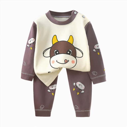 HCNTES Toddler Baby Boys 2-piece Pajamas Sleepwear Spring Fall Winter Clothes For Kids Long Sleeve Shirt Tops + Pants Loungewear Outfits Set(A01-Coffee,12-18 Months)