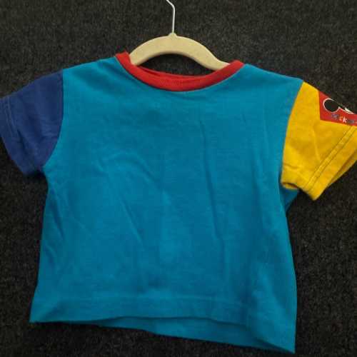 Vintage 90s Mickey & Co Colorblock T-Shirt Kids 12M Disney Ringer Blue Yellow