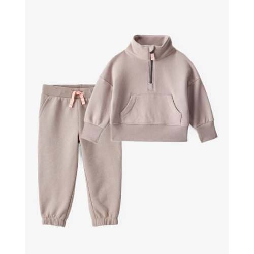 Baby Girl 2-Piece DayDream Fleece Quarter-Zip Pullover Sweatshirt & Joggers Set - Brown - Carter's | Carter's