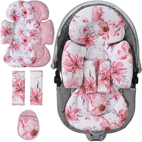 Infant Car Seat Insert, 2-in-1 Head & Body Carseat Support for Baby Newborn Toddler with Strap Covers, Reversible Ultra-Soft Cushion for Baby Carseat, Stroller, Swing & Bouncer​