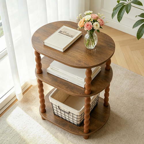 GOODLAN Wooden 3-Tier Side Table, Small End Table for Living Room and Bedroom, Rustic Walnut Vintage Accent Coffee Table Nightstand with Storage