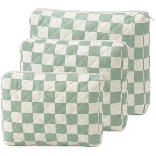 3 Pack Diaper Bag Set Quilted Cotton Green Checkered Diaper Pouches