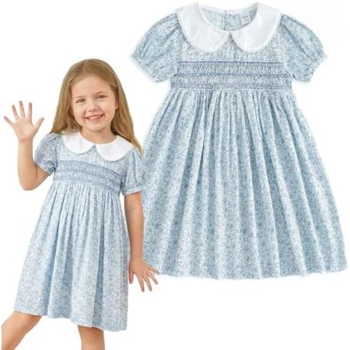 Curipeer Toddler Girl Smocked Dress, Ruffle Floral A Line