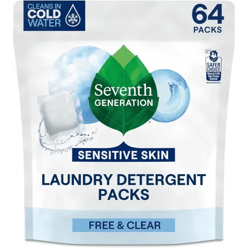 Seventh Generation Laundry Detergent Packs, Free & Clear, Made for Sensitive Skin, EPA Safer Choice Certified, 64 Count