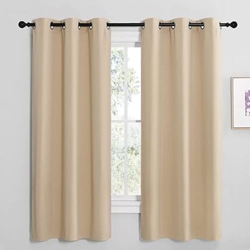 NICETOWN Room Darkening Curtain Panels for Cafe, Thermal Insulated Grommet Room Darkening Draperies/Drapes for Window (Biscotti Beige, 2 Panels, W42 x L68 -inch)