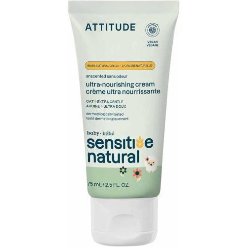Attitude Deep Moisturizing Body Cream for Baby, Plant and Mineral-Based Ingredients, Vegan and Cruelty-free Personal Care Products for Sensitive Skin, Unscented, 2.5 Fl Oz