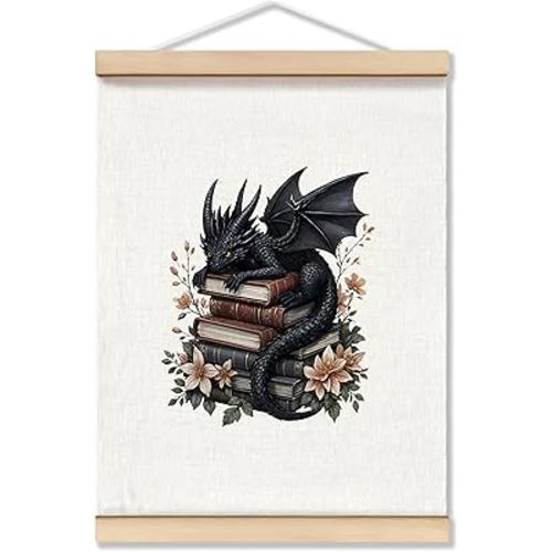 TopXmai Black Book Dragon Wall Art Decor,Dragon Gifts for Women Girls Men,Gifts For Books Lovers,Decor For Library Classroom Reading Nook Home Bedroom Living Room, 12x16 Inches