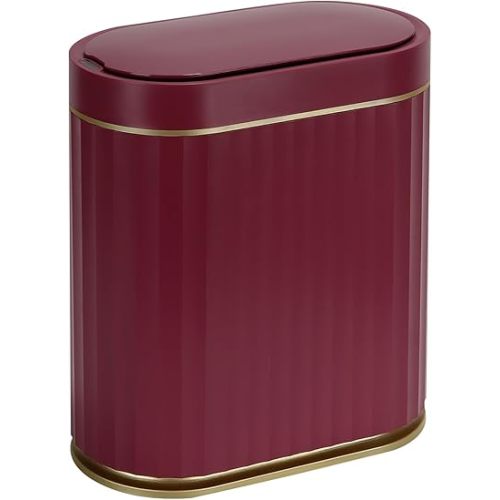ELPHECO Bathroom Motion Sensor Trash can 2 Gallon Automatic Garbage Can, Slim Plastic Smart Trash Can with Lid, Commercial Intelligent Trash Bin for Bedroom, Bathroom, Office, Burgundy