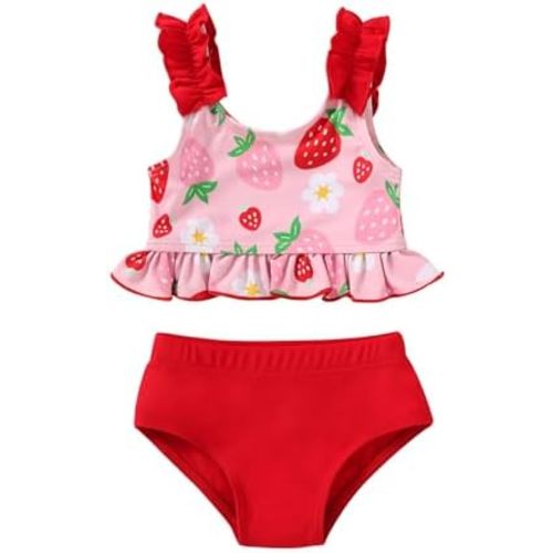 Infant Baby Girl Toddler Swimsuit Summer Beach Bathing Suit Solid Halter Swimwear Two Pieces Bikini Set