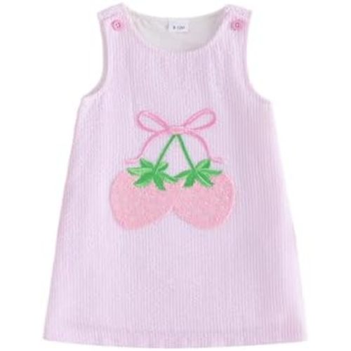 Toddler Girl Strawberry Dress Infant Baby Summer Outfit Sleeveless Tank Dresses Seersucker Stripe Watermelon Sundress