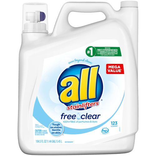 all Liquid Laundry Detergent, Free Clear for Sensitive Skin, 184.5 Ounce, 123 Loads