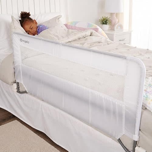Regalo Swing Down Toddler Bed Rail Guard, NO Tools Required, Bed Rail for Toddlers with Patented Gap Guard, Toddler Bed Rail, Fits Twin, Full & Queen Beds, Bed Safety Rail for Kids Bed, 43” Long