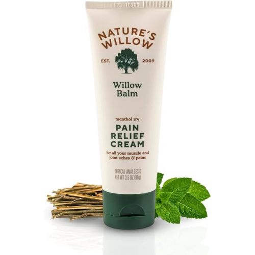 Nature's Willow Willow Balm Natural Pain Relief Cream for Muscles & Joints | Willow Bark & Menthol | Free from Artificial Fragrances & Dyes | 1-Pack | 3.5 fl oz