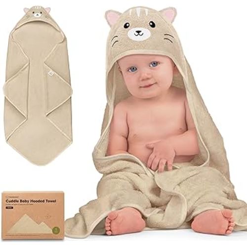 KeaBabies Hooded Baby Towel for Newborn - Viscose Derived from Bamboo Large Baby Bath Towels with Hood for Boys, Girls, Toddler, Extra Absorbent & Soft Newborn Bath Essentials (Cat, Petite)
