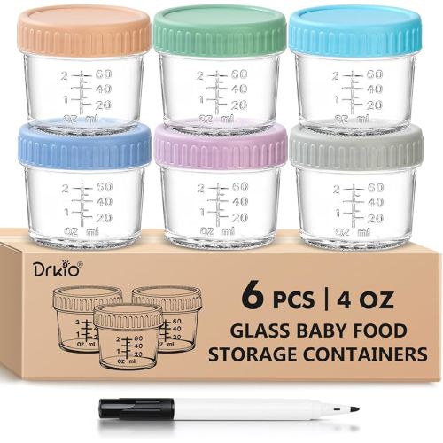 Amazon.com: DRKIO 6 Pack Glass Baby Food Storage Containers - 4 Oz Baby Food Jars with Lids Baby Food Maker Microwave Dishwasher Freezer Safe 100% Leak Proof BPA Free Reusable : Home & Kitchen