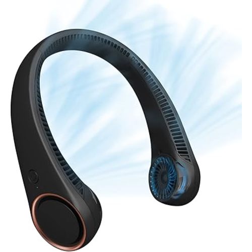 CIVPOWER Neck Fan: Portable Personal Neck Cooling Rechargeable Bladeless Fan - Hands Free 3 Speed 4000 mAh Battery USB Operated Wearable Headphone Design - Gift for Men Women Outdoor (Black)