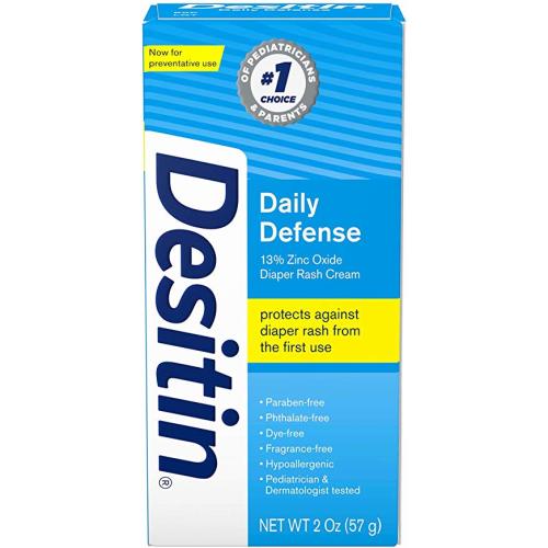 Desitin Daily Defense Baby Diaper Rash Cream with Zinc Oxide to Treat, Relieve & Prevent diaper rash, Hypoallergenic, Dye-, Phthalate- & Paraben-Free, Travel Size, 2 oz