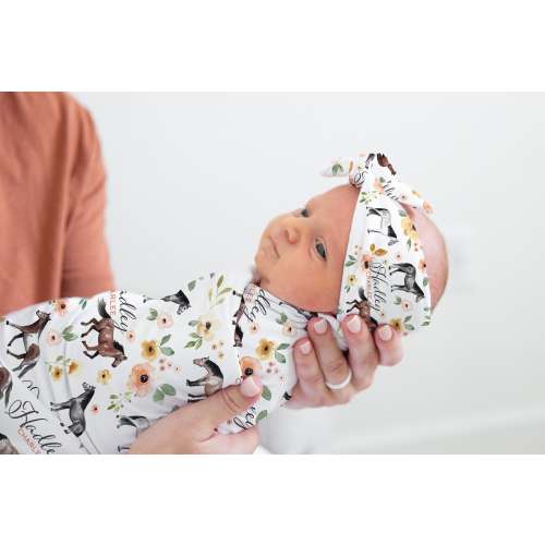 Pony Swaddle Set, Girl Horse Swaddle Blanket, Horse Nursery Theme, Newborn Blanket, Horse Baby Gift, Equestrian C17