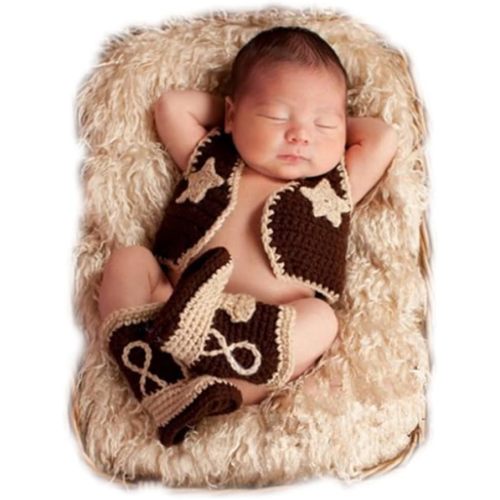 Newborn Photography Props Outfits Cute Cowboy Hat Shoe Set Infant Baby Boy Girl Photoshoot Props Costume