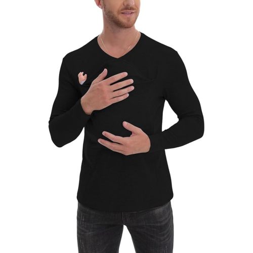 Kangaroo Shirt for Dad and Baby, V-Neck Long Sleeve T-Shirt, Grey, Male, Baby Boys, Modern, Loose Fit