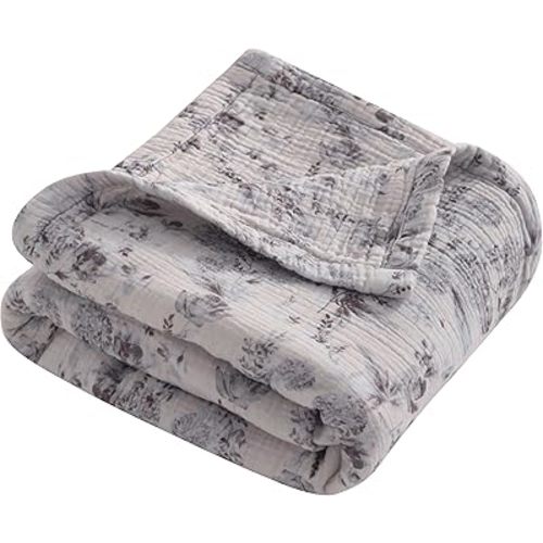 NTBAY 4 Layer Muslin Cotton Toddler Blanket, 30x40 Soft and Breathable Receiving for Newborns and Infants, Perfect for Crib, Stroller, Travel, Lightweight Nursery Blanket, Vintage Bloom