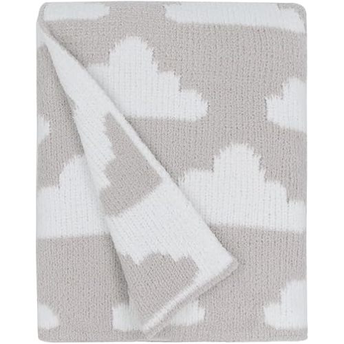 Living Textiles Grey Clouds Chenille Soft Baby Blanket Reversible Premium Cozy Fabric for Best Comfort - for Infant,Toddler,Newborn,Nursery,Boy,Unisex,Throw,Crib,Stroller,Gift, Grey Clouds 40x30