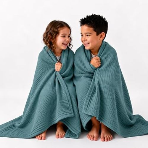4-Layer Muslin Cotton Baby Blanket, 2 Pack, 38 x 38 Inches, Ultra Soft Breathable Swaddle, Lightweight Receiving Blanket for Newborn, Infant, Toddler (Teal, Baby (38 X 38 Inches))