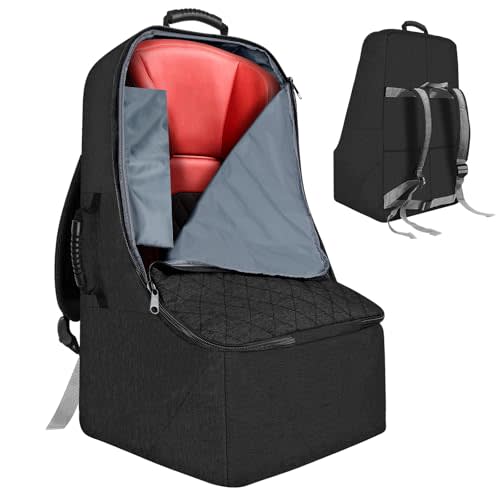 ZRRAJOY Padded Car Seat Travel Bag for Airplane, Heavy Duty Backpack for Air Travel, Water-Resistant Carrier with Shoulder Strap, Fits Most Car Seats (Black)