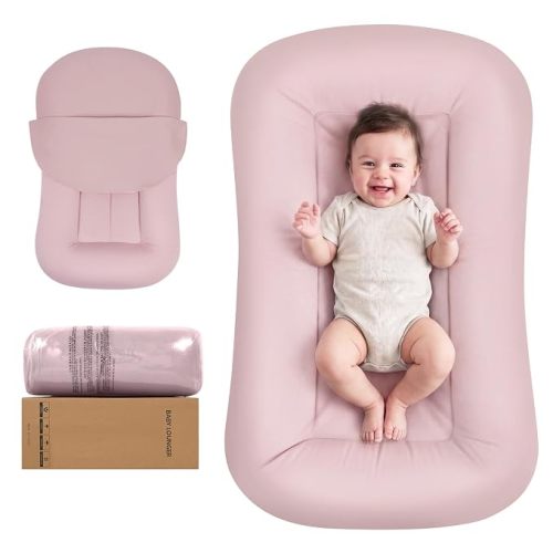 Baby Lounger for Newborn 0-24 Months, Infant Support Cushion Compliant with 16 CFR 1243, Soft Cotton Portable Infant Lounger for Supervised Awake Time, Washable Cover (Pink), Pallet of Product