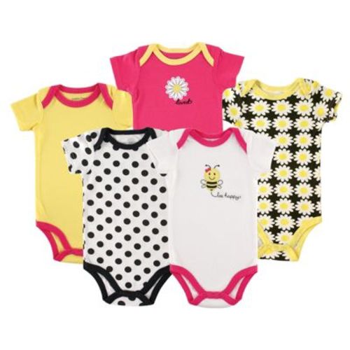 Luvable Friends Baby Girls Cotton Bodysuits 5pk, Bee, 6-9 Months