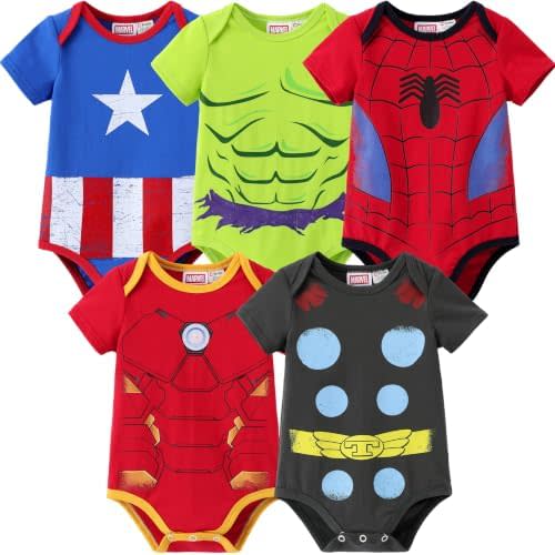 Disney Marvel Cars Toy Story Short-Sleeve Baby Boys Bodysuits, Pack of 5