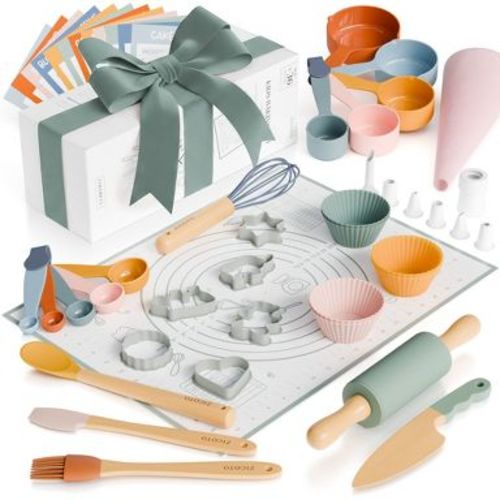 ZICOTO Wooden Baking Set for Kids – Complete Real Kitchen Utensils Give Toddlers a Fun Cooking Experience – Safe Durable Tools for Family Memories