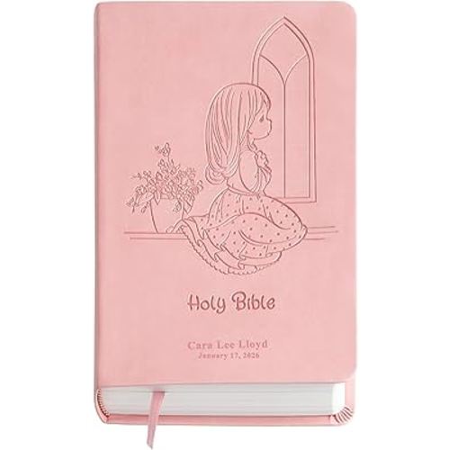 Let's Make Memories Personalized Precious Moments Bible - Religious Keepsake - Baptism - Gift of Faith - for Girl, Baby, Kids - Easter Basket Stuffer - Precious Moments - Pink
