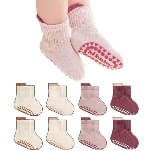 BISOUSOX Baby Grip Socks, Toddler Boy Girl Non Slip Grippy Sock 0-6 6-12 Months Infant Socks with Grips 1-3T 4T 5T