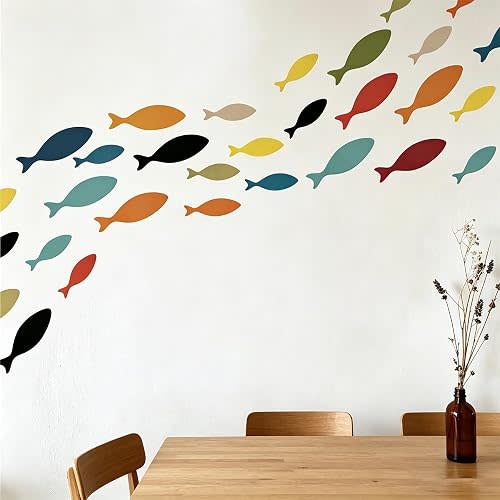 65 Pcs Colorful Fish Wall Decals - Bathroom Decals forWalls Peel and Stick Removable Wall Stickers for Nursery Room Décor