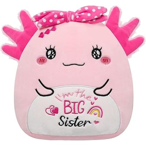 Big Sister Gifts Axolotl Plush - Pink Axolotl Stuffed Animals with Polka-dot Bow Embroidery Toy Perfect Big Sister Gift for Sister Girl Valentine Birthday 10 Inch