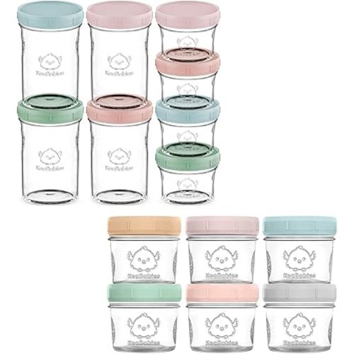 KeaBabies 4pk 8oz & 4pk 4oz Glass Baby Food Containers and 6-Pack Baby Food Glass Containers - Leak-Proof, Microwavable Small Baby Glass Jars with Lids - 4 oz Leak-Proof, Microwavable