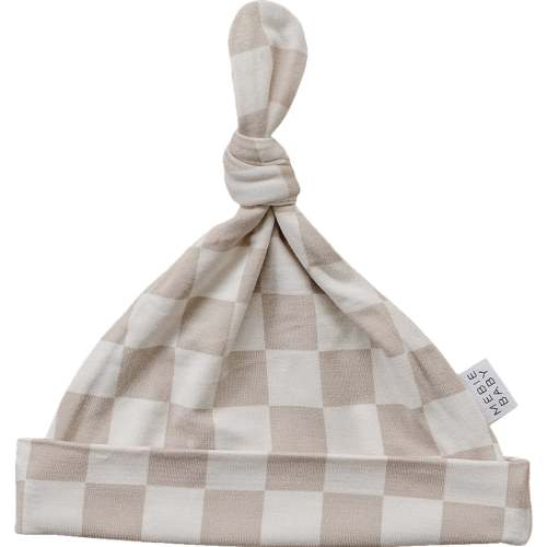 taupe checkered bamboo newborn knot hat