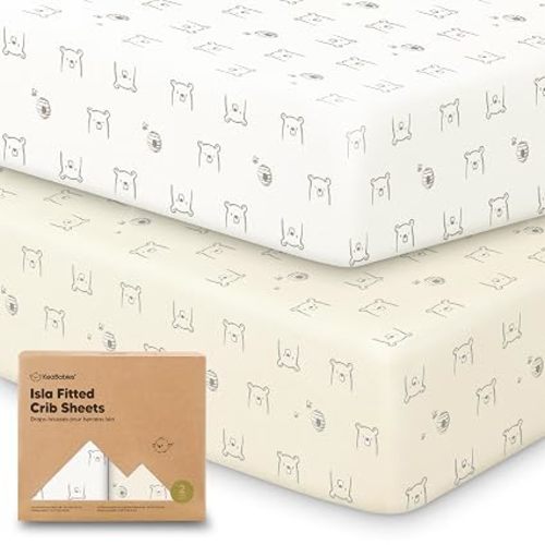 KeaBabies 2pk Baby Crib Sheets for Boys Girls, 52x28 Fitted (Bumble Bear)